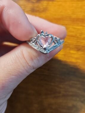 1pc Elegant Sliver And Pink Heart Crown Shaped Design Cubic Zirconia Inlaid